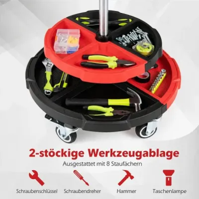 Werkstatthocker mit Rollen Werkstatt Rollsitz Höhenverstellbar 52 x 52 x 45-59 cm Rot + Schwarz