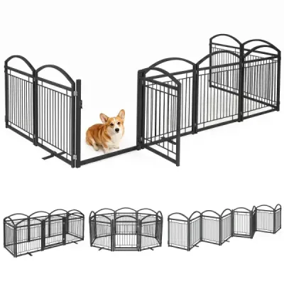 Freistehendes Hundegitter mit Tür & 360° Drehbaren Scharnieren 8 Paneele 480 x 81 cm Schwarz