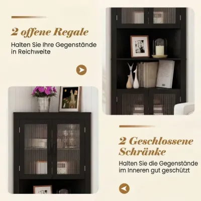 Cabinet de bucătărie dulap îngust colţ cu 4 uşi de sticlă şi 6 rafturi 171 cm mare triangular bufet dulap negru
