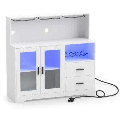 Küchenschrank Buffetschrank mit Offenen Fächern Steckdose & LED 120 x 40 x 115,5 cm Weiß