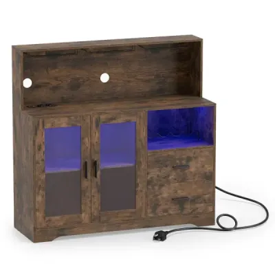 Küchenschrank Buffetschrank mit Offenen Fächern Steckdose & LED 120 x 40 x 115,5 cm Braun
