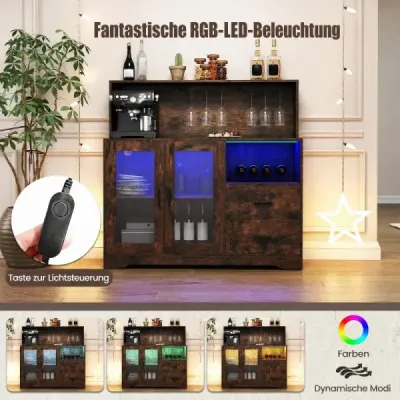Küchenschrank Buffetschrank mit Offenen Fächern Steckdose & LED 120 x 40 x 115,5 cm Braun