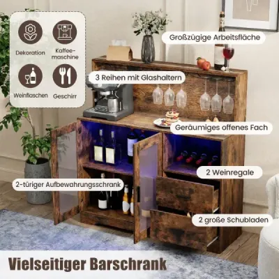 Küchenschrank Buffetschrank mit Offenen Fächern Steckdose & LED 120 x 40 x 115,5 cm Braun