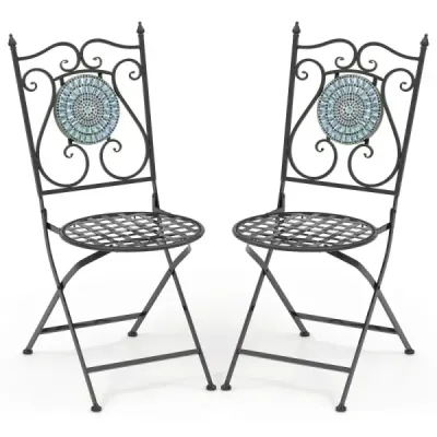2er Set Klappstuhl Elegantes Esszimmerstuhl-Set mit Stabilem Metallgestell für den Innen- und Außenbereich