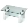 Couchtisch aus Glas Wohnzimmertisch mit unterer Ablage Sofatisch 99,5 x 59,5 x 44,5 cm Weiß