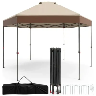 3.6 x 3.6m Pop Up Pavilion de grădină impermeabilă cu înălțime reglabilă cadru metalic maro