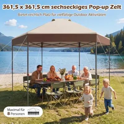 3.6 x 3.6m Pop Up Pavilion de grădină impermeabilă cu înălțime reglabilă cadru metalic maro