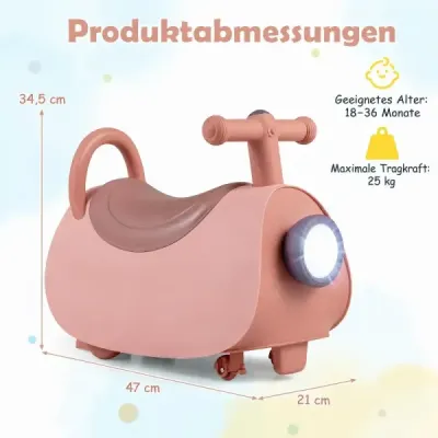 Kinder Rutschauto mit Musik & LED-Lichtern Rutschfahrzeug mit Stauraum unter dem Sitz Rosa