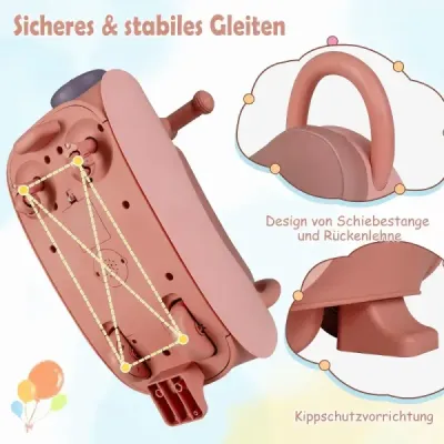 Kinder Rutschauto mit Musik & LED-Lichtern Rutschfahrzeug mit Stauraum unter dem Sitz Rosa
