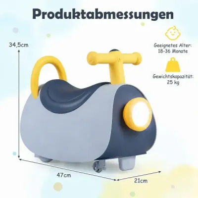 Kinder Rutschauto mit Musik & LED-Lichtern Rutschfahrzeug mit Stauraum unter dem Sitz Blau