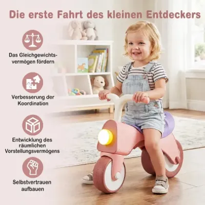 Kinder Laufrad mit Hellen Frontscheinwerfern & Bequemen Sitz Lauflernrad ohne Pedale Rosa