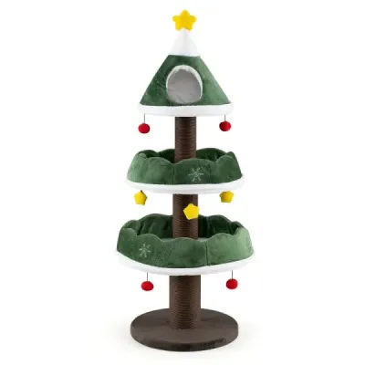 Kratzbaum im Weihnachtsbaum-Design mit Oberer Höhle & Kratzsäulen 143 cm Kletterbaum mit Breiter Sockel