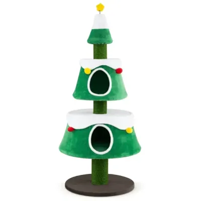 Weihnachtsbaum Katzenkratzbaum 156 cm mit Katzenhöhle Jute Kratzsäulen & Waschbaren Kissen