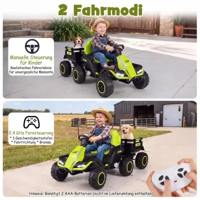 24 V Elektro Traktor Elektrotraktor für Kinder ab 3 Jahren Kindertraktor mit 2.4 GHz-Fernbedienung Grün