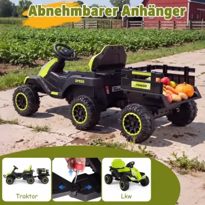 24 V Elektro Traktor Elektrotraktor für Kinder ab 3 Jahren Kindertraktor mit 2.4 GHz-Fernbedienung Grün