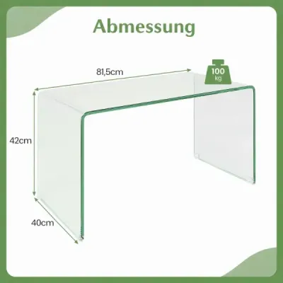 Couchtisch Glastisch U-förmiger Beistelltisch aus Gehärtetem Glas 81,5 x 42 x 40 cm