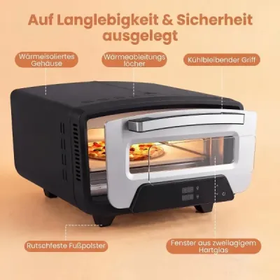 Indoor Pizzaofen Elektrisch 1700 W für 12 Zoll Pizzen Pizzamaker mit 8 Programmen & Touch-Display