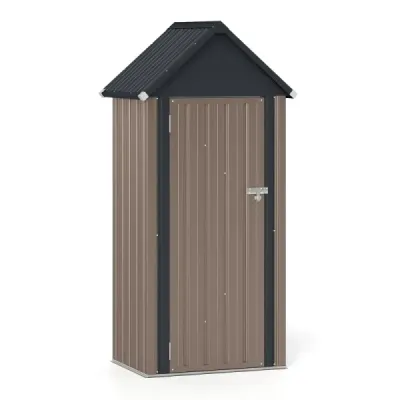 Gartenschuppen aus Metall Geräteschuppen mit Abschließbarer Tür & Verstellbaren Einlegeböden Hellbraun