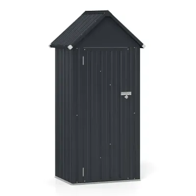 Gartenschuppen aus Metall Geräteschuppen mit Abschließbarer Tür & Verstellbaren Einlegeböden Dunkelgrau