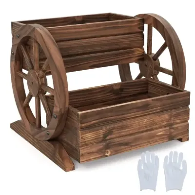2 etaje cutie de flori lemn rustic masina castron de plante cu găuri de scurgere cafea