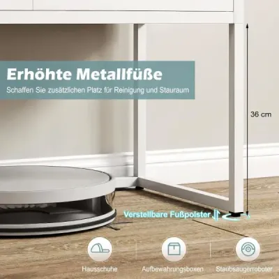 Metall Kommode 85 cm Aufbewahrungsschrank mit 2 Gehärtete Glastüren & Verstellbare Ablage Weiß