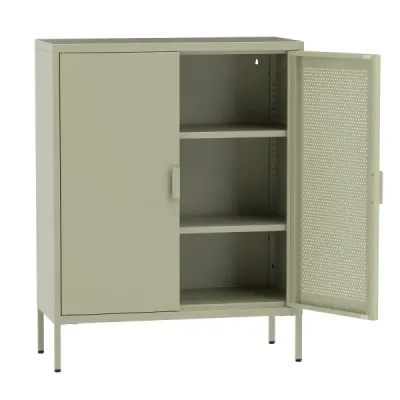 Metallschrank mit Verstellbarem Regal Aktenschrank mit Gitterblende 80 x 35 x 102 cm Grün