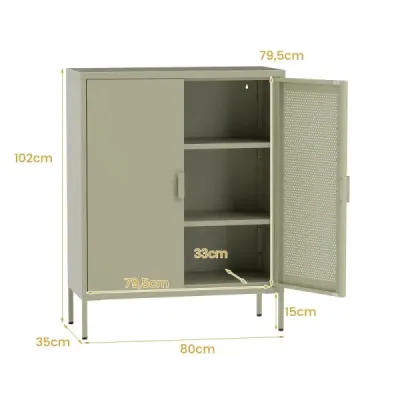 Metallschrank mit Verstellbarem Regal Aktenschrank mit Gitterblende 80 x 35 x 102 cm Grün