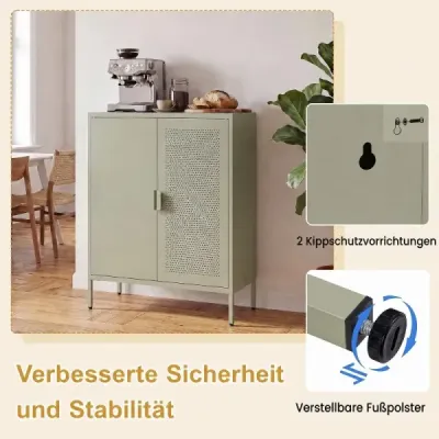 Metallschrank mit Verstellbarem Regal Aktenschrank mit Gitterblende 80 x 35 x 102 cm Grün