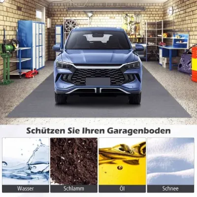 Garagenbodenmatte 504,5 x 221 cm Ölmatte Wiederverwendbar Rutschfeste Garagenmatte Grau