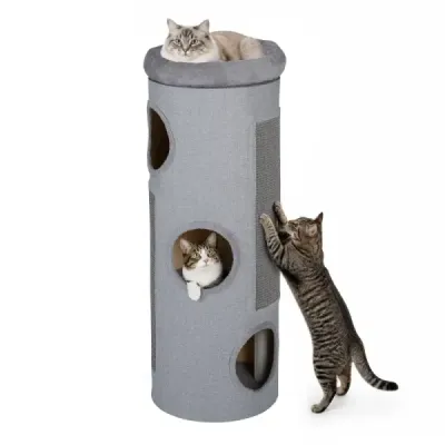 4-stöckiges Katzenhaus für Mehrere Katzen Erhöhter Haustier-Unterschlupf mit Abnehmbarem Plüschbett Hellgrau
