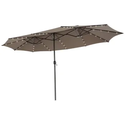 470 cm Ecran mare terasă dublă cu 48 de lumini solare LED & manivelă Brown