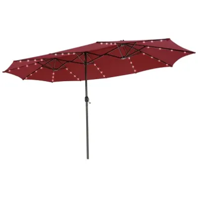 470 cm Ecran mare terasă dublă cu 48 LED-uri solare și vin manivelă roșu