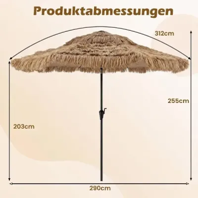 Sonnenschirm Hawaii 290 cm Strohschirm 30° neigbar mit LED-Solarbeleuchtung Hellbraun