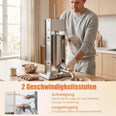 Manueller Wurstfüller 5L Vertikale Wurstfüllmaschine aus Edelstahl mit 2 Geschwindigkeitsstufen