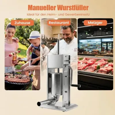 Manueller Wurstfüller 3L Vertikale Wurstfüllmaschine aus Edelstahl mit 2 Geschwindigkeitsstufen