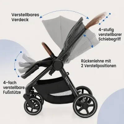 Faltbarer Kinderwagen mit Umkehrbarem Sitz Verstellbarer Rückenlehne & Fußstütze Grau