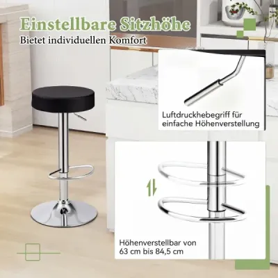 Barhocker Rückenlose Kneipenhocker aus PU-Leder mit Einstellbarer Höhe Schwarz