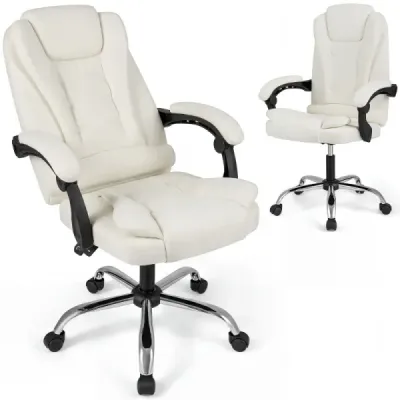 Ergonomischer Chefsessel mit Rollen Verstellbarer Sitzhöhe Rückenlehne & Gepolsterter Armlehne Beige
