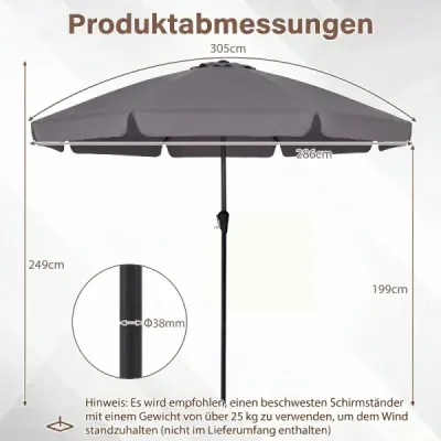 Sunshade 286 cm Umbrela gradina cu manivela & 30° Knickbar Sunshade