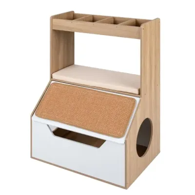Katzenklo Schrank Katzenschrank für Katzentoilette mit Kratzmatte 70 x 48,5 x 98,5 cm