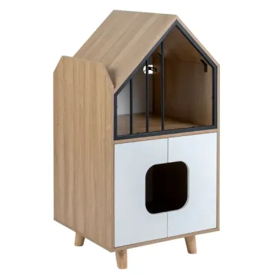 3 in 1 Katzenhaus in Hausform Moderner Katzenschrank mit Stabilen Füßen 50 x 48,5 x 100 cm