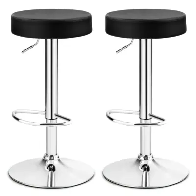 2er Set Barhocker Rückenlose Kneipenhocker aus PU-Leder mit Einstellbarer Höhe Schwarz