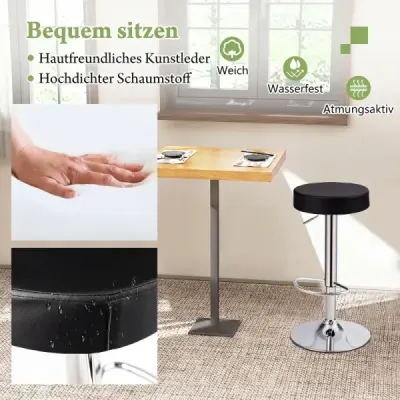 2er Set Barhocker Rückenlose Kneipenhocker aus PU-Leder mit Einstellbarer Höhe Schwarz
