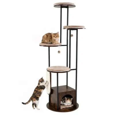 Katzenbaum 183 cm Kratzbaum mit 4 Plattformen Katzenhaus 2 Sisal-Kratzbrett & 2 Hängespielzeugen
