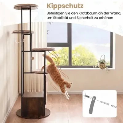 Katzenbaum 183 cm Kratzbaum mit 4 Plattformen Katzenhaus 2 Sisal-Kratzbrett & 2 Hängespielzeugen