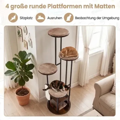 Katzenbaum 183 cm Kratzbaum mit 4 Plattformen Katzenhaus 2 Sisal-Kratzbrett & 2 Hängespielzeugen