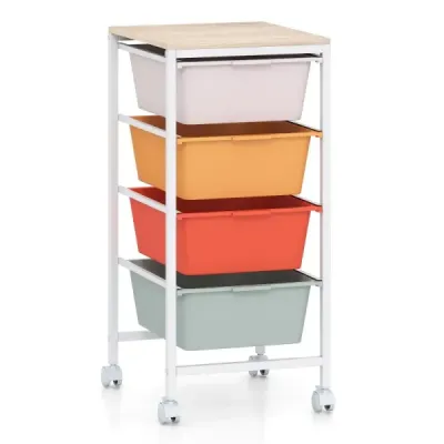 Rollwagen Schubladenwagen mit 4 Schubladen aus Kunststoff 37 x 32,5 x 71 cm Bunt