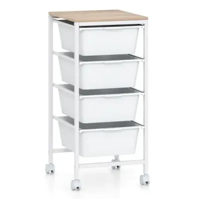 Rollwagen Schubladenwagen mit 4 Schubladen aus Kunststoff 37 x 32,5 x 71 cm Weiß