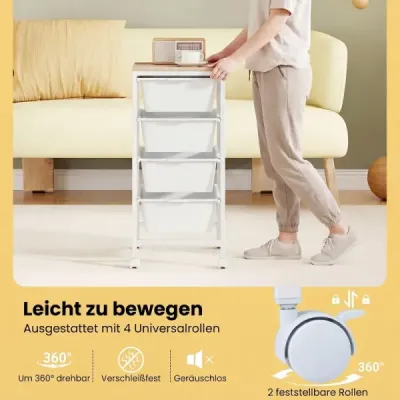Rollwagen Schubladenwagen mit 4 Schubladen aus Kunststoff 37 x 32,5 x 71 cm Weiß