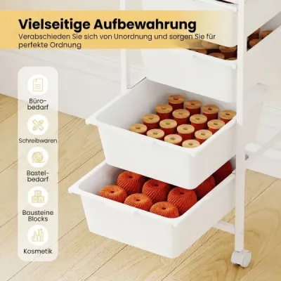 Rollwagen Schubladenwagen mit 4 Schubladen aus Kunststoff 37 x 32,5 x 71 cm Weiß